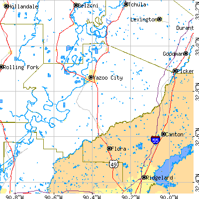 Yazoo County close-up map