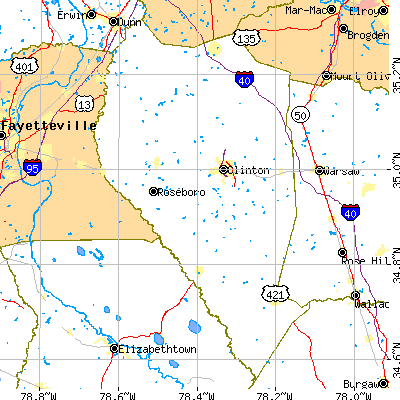 Sampson County close-up map