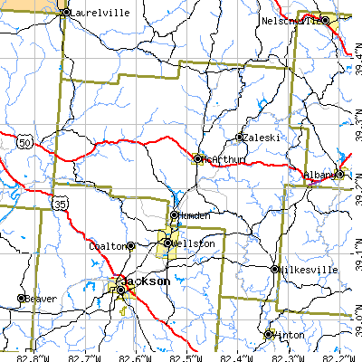 Vinton County close-up map