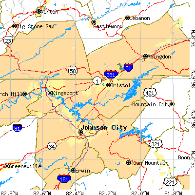 Sullivan County close-up map