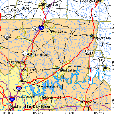 Sumner County close-up map