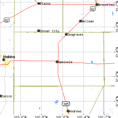 Gaines County close-up map
