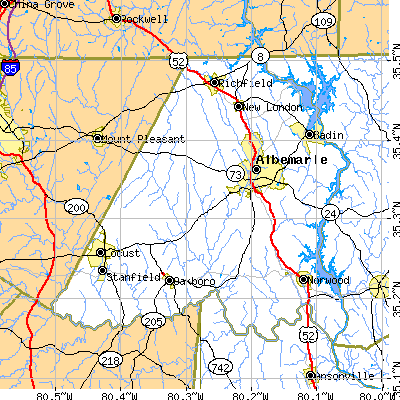 Stanly County close-up map