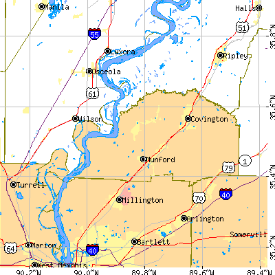 Tipton County close-up map