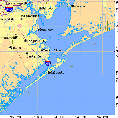 Galveston County close-up map
