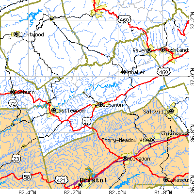 Russell County close-up map