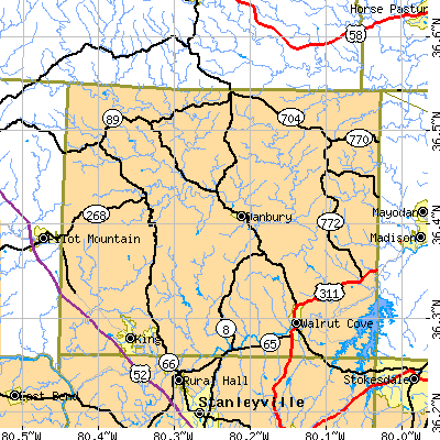Stokes County close-up map