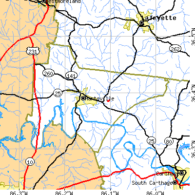 Trousdale County close-up map