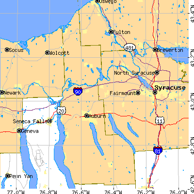 Cayuga County close-up map