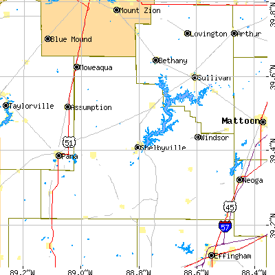 Shelby County close-up map