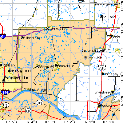 Warrick County close-up map