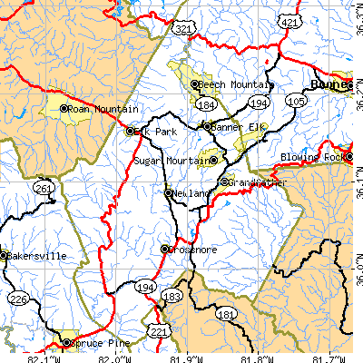 Avery County close-up map