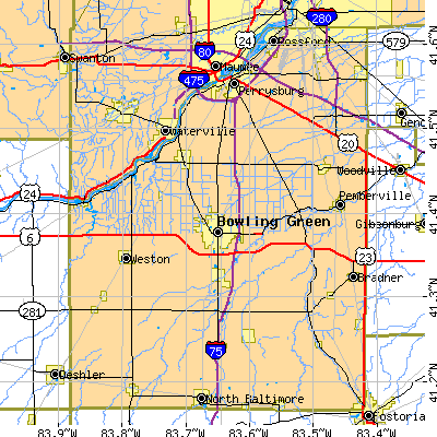 Wood County close-up map