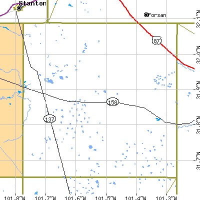 Glasscock County close-up map
