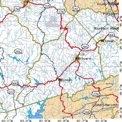 Transylvania County close-up map