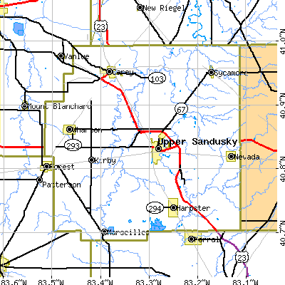 Wyandot County close-up map