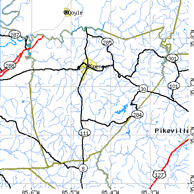 Van Buren County close-up map