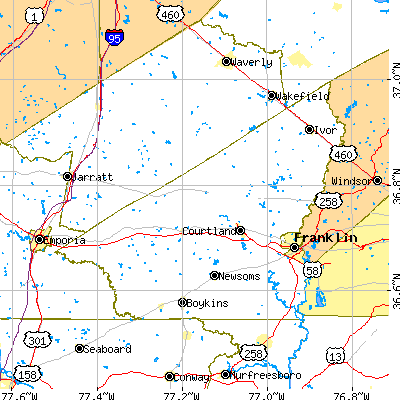 Southampton County close-up map