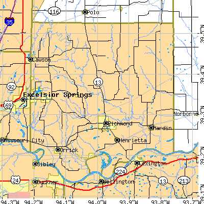 Ray County close-up map