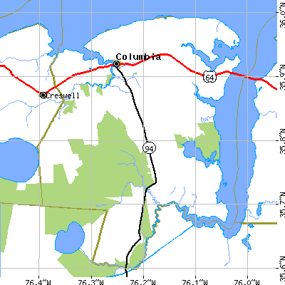Tyrrell County close-up map