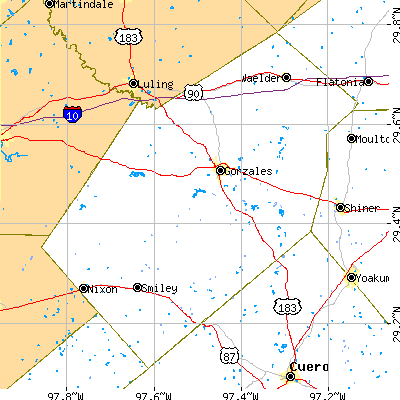 Gonzales County close-up map