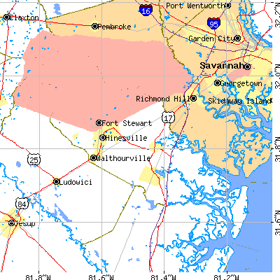 Liberty County close-up map