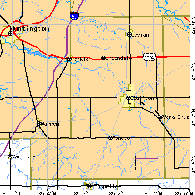 Wells County close-up map