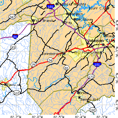 Washington County close-up map
