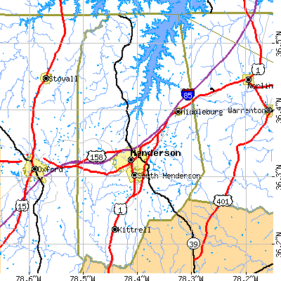 Vance County close-up map