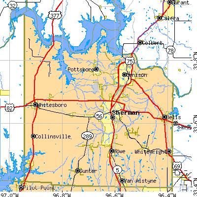 Grayson County close-up map