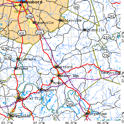 Ohio County close-up map