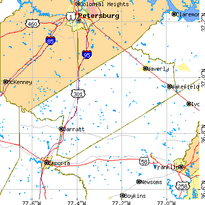 Sussex County close-up map