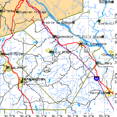 Ste. Genevieve County close-up map
