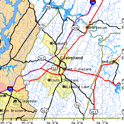 Bradley County close-up map