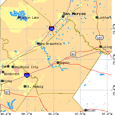 Guadalupe County close-up map