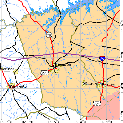 McDuffie County close-up map