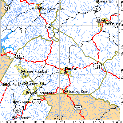 Watauga County close-up map