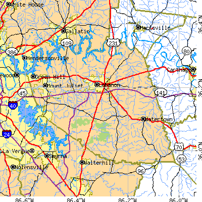 Wilson County close-up map
