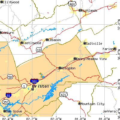 Washington County close-up map