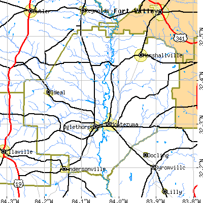Macon County close-up map