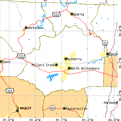 Wilkes County close-up map