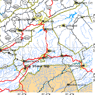 Wise County close-up map
