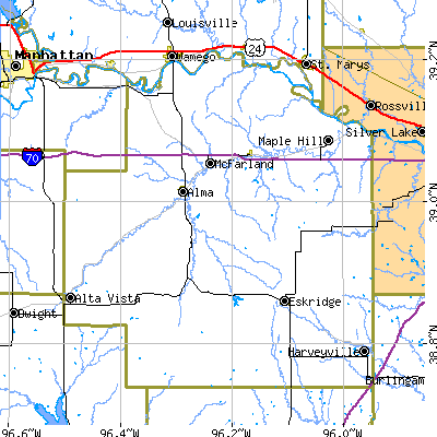 Wabaunsee County close-up map