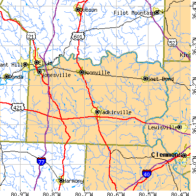 Yadkin County close-up map