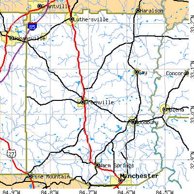 Meriwether County close-up map