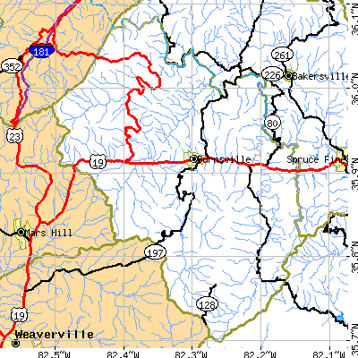 Yancey County close-up map