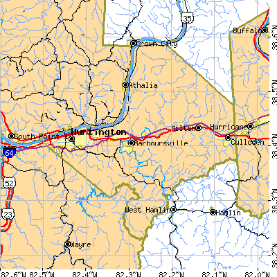Cabell County close-up map