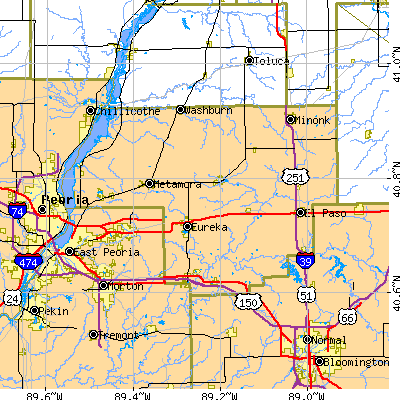 Woodford County close-up map