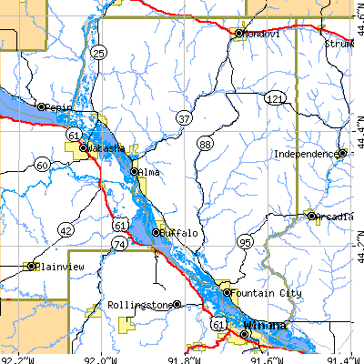 Buffalo County close-up map