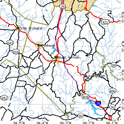 Rockcastle County close-up map
